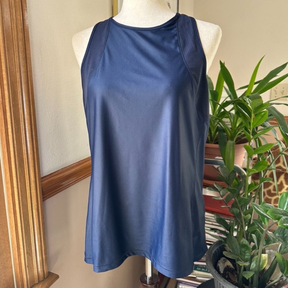 Athleta Womens Tank, L, Navy with Mesh Detail